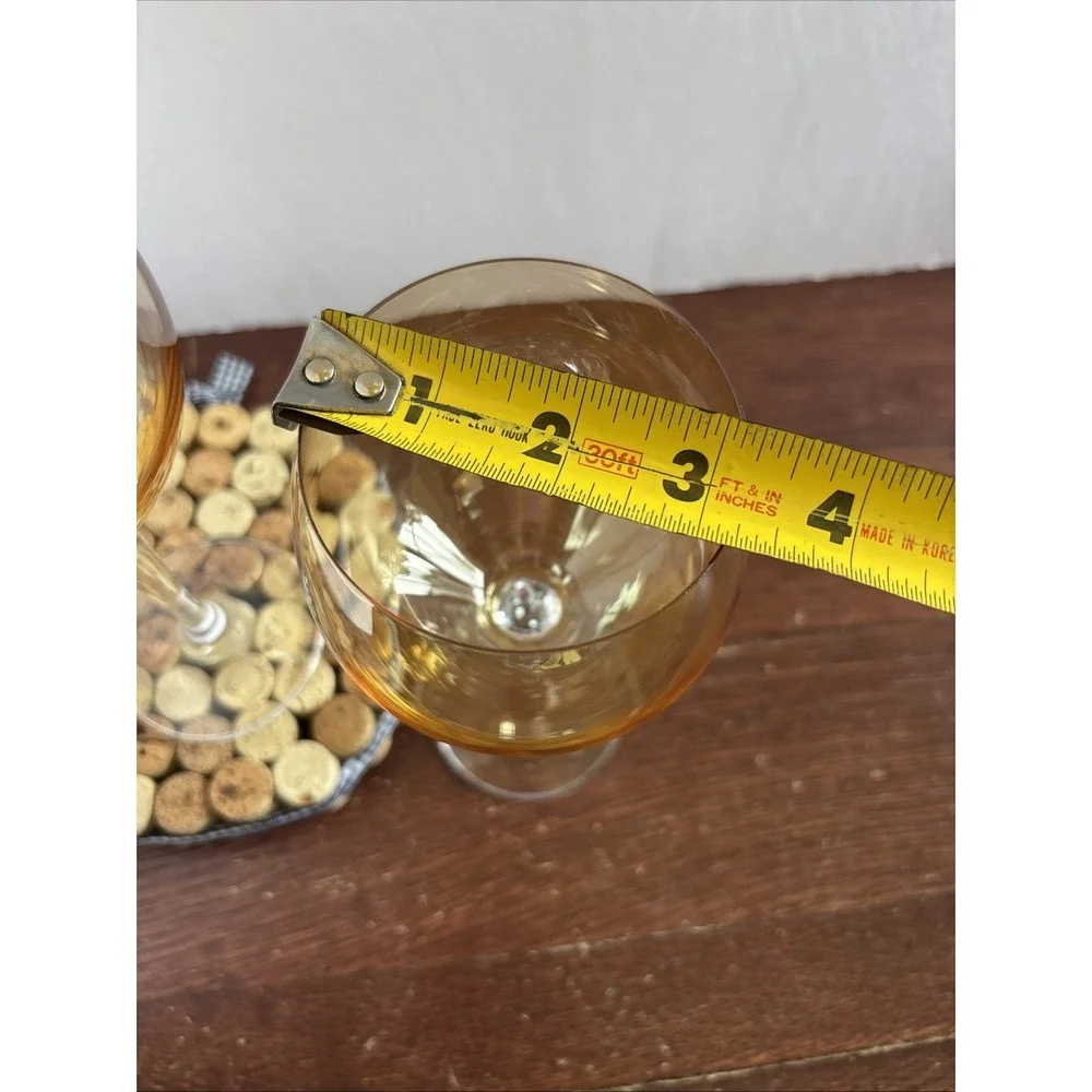 Pier 1 Amber Golden Large Balloon Wine Glasses Clear Stem Set Of 2 8.5